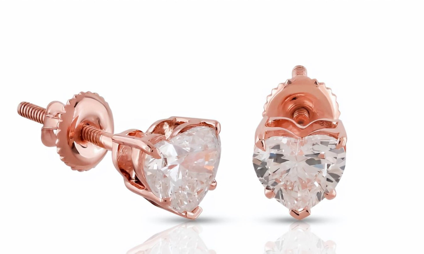 Heart Shaped 1Ct Lab Grown Diamond Stud Earrings