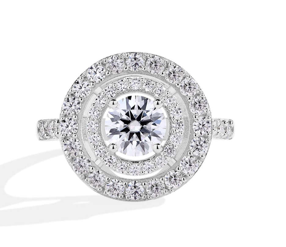 Full D Color VVS1 Luxury Moissanite Ring Round Cut 1.0CT S925 Sterling Silver