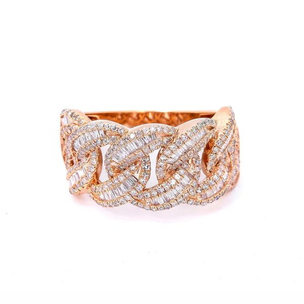 14k Rose Gold Cuban Ring 2Ct Baguette Natural Diamonds