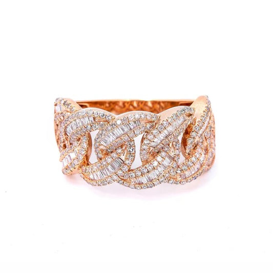 14k Rose Gold Cuban Ring 2Ct Baguette Natural Diamonds