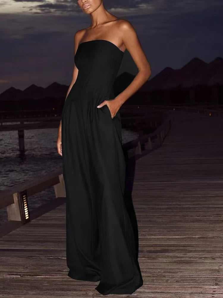 Women Solid Strapless Jumpsuit