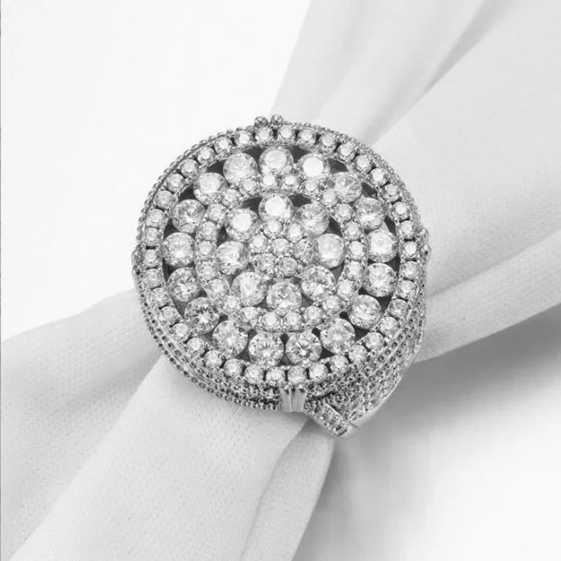 Round Crystal Ladies Ring Micro Fully Iced Out Rhinestone Zircon