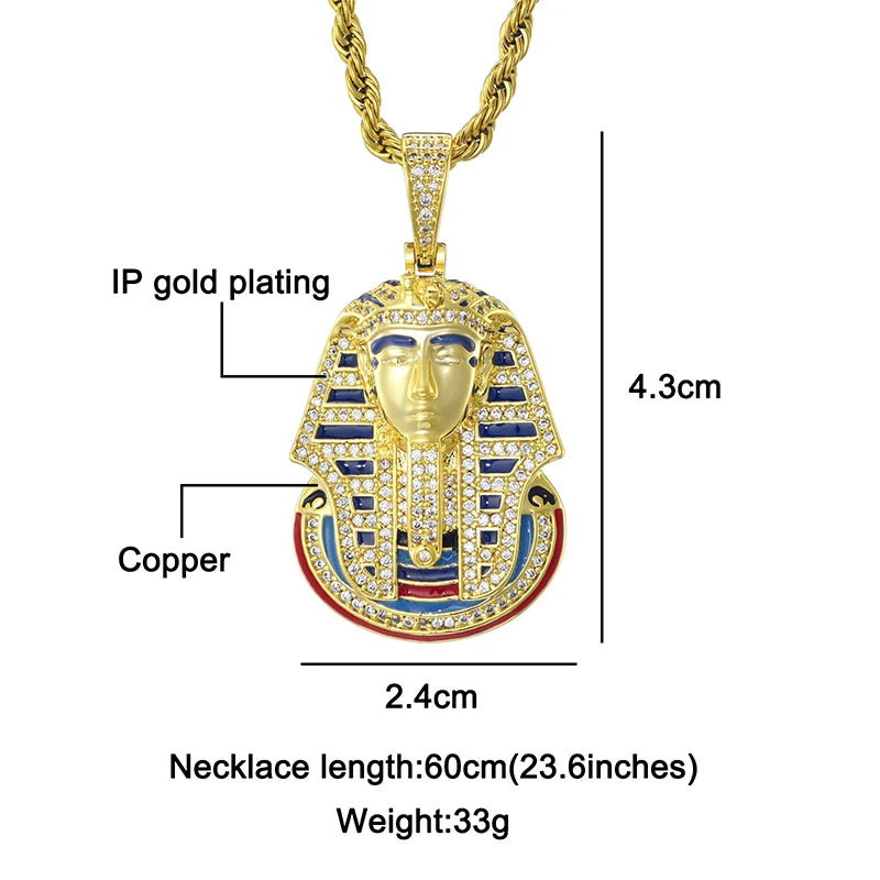 New Iced Pharaoh Pendant & Necklace Iced Out Cubic Zircon Stones Gold Silver