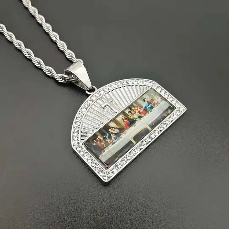 Iced Out The Last Supper Pendant Necklace Gold Color Stainless Steel