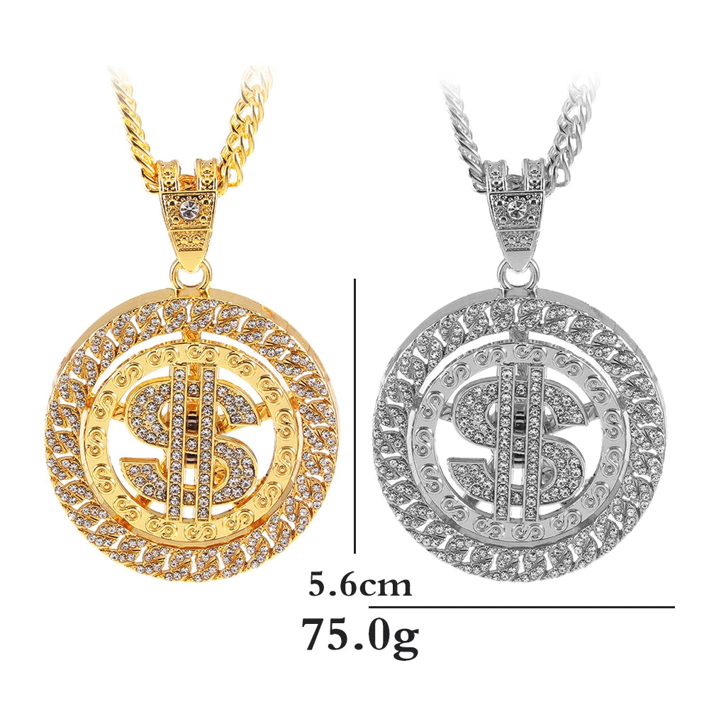 Rotatable Dollar Pendant Necklace