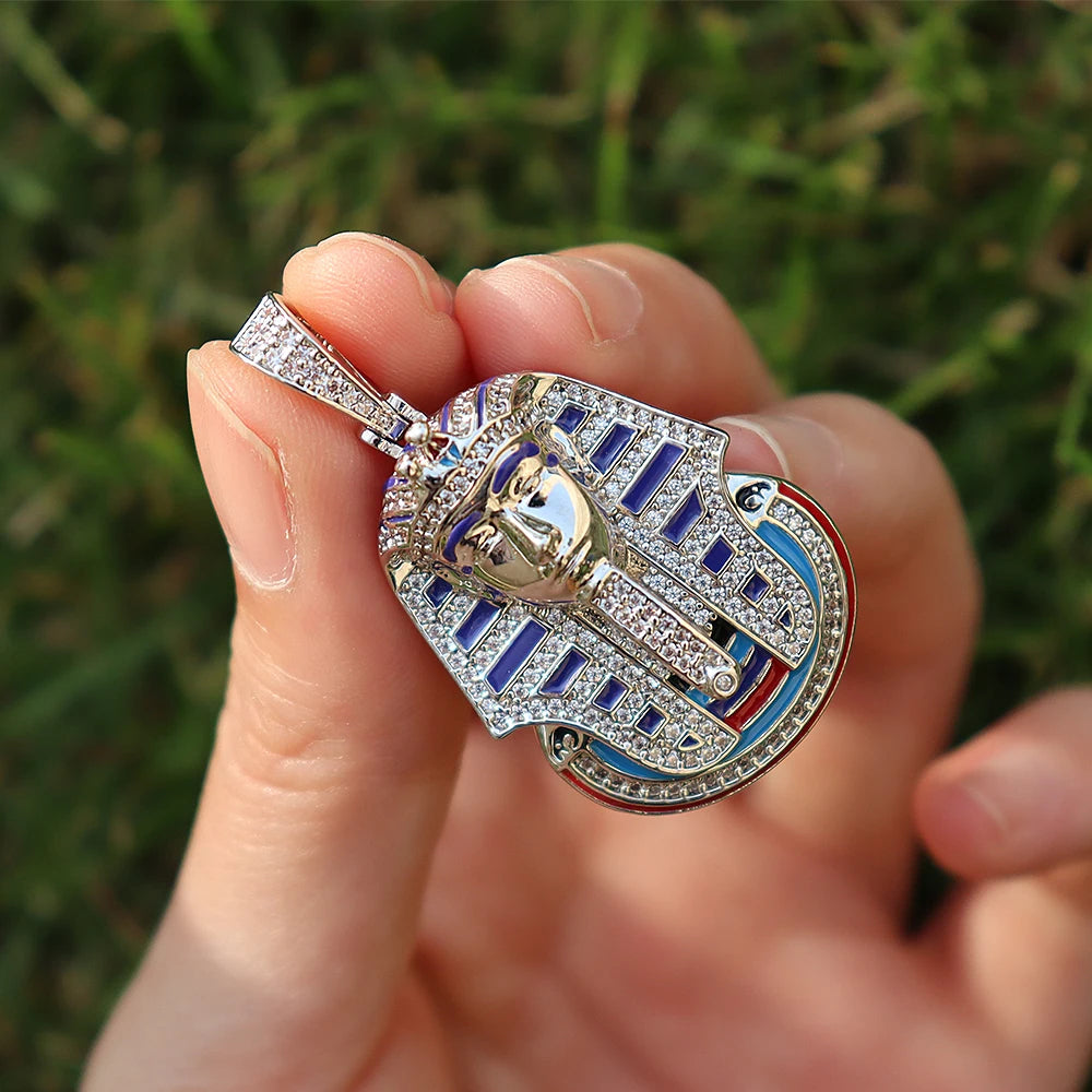 New Iced Pharaoh Pendant & Necklace Iced Out Cubic Zircon Stones Gold Silver