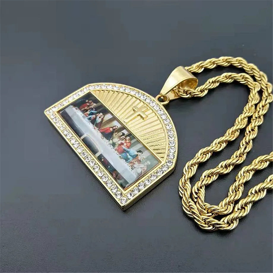 Iced Out The Last Supper Pendant Necklace Gold Color Stainless Steel