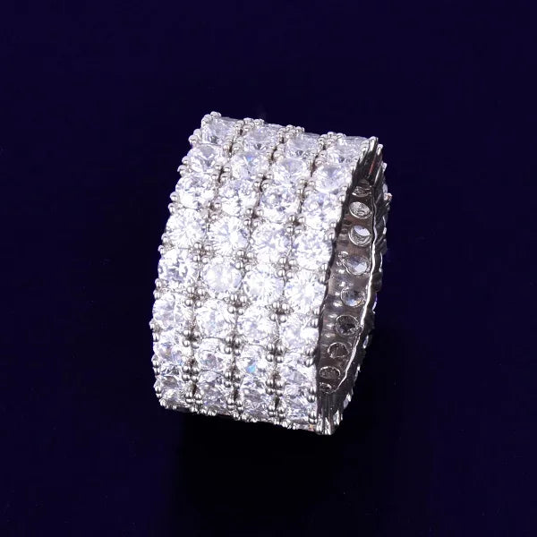 Four Rows Solitaire Men's Rings Cubic Zircon