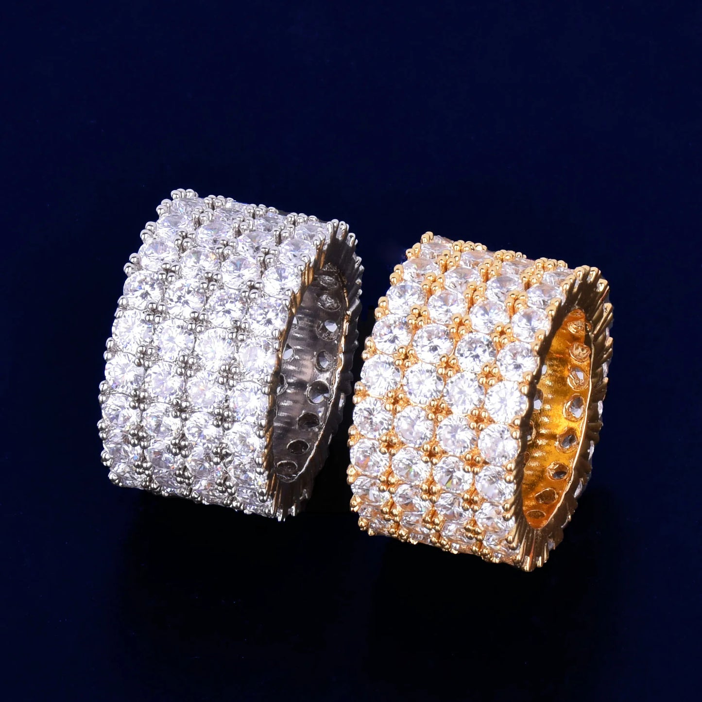 Four Rows Solitaire Men's Rings Cubic Zircon