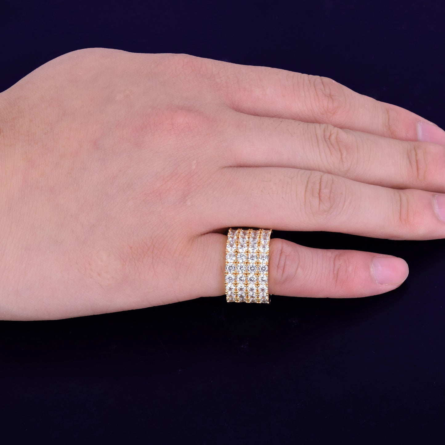 Four Rows Solitaire Men's Rings Cubic Zircon