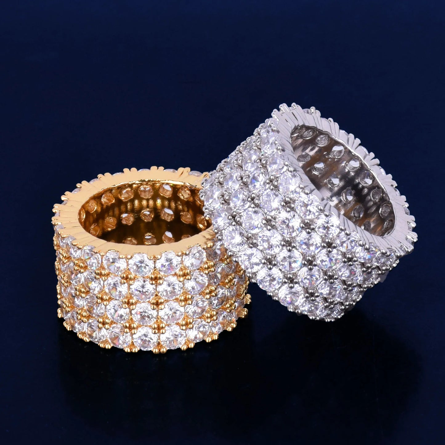 Four Rows Solitaire Men's Rings Cubic Zircon