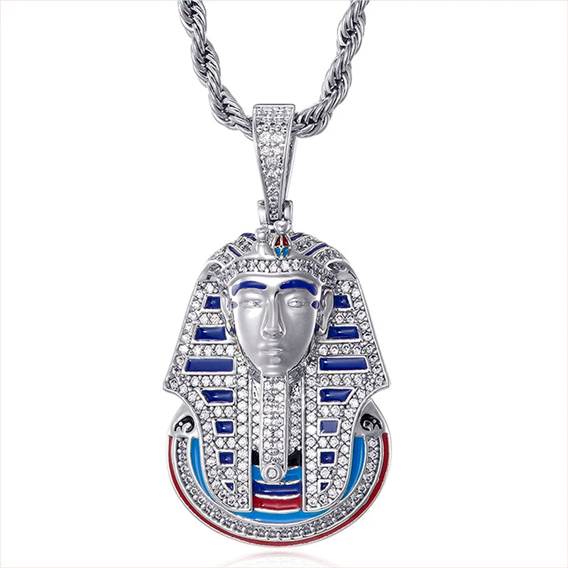 New Iced Pharaoh Pendant & Necklace Iced Out Cubic Zircon Stones Gold Silver