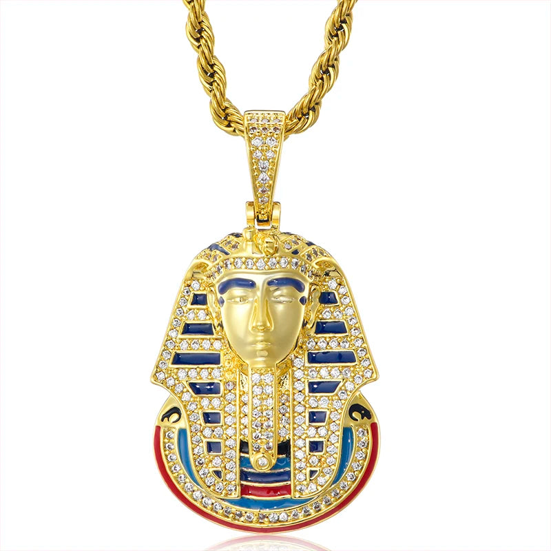 New Iced Pharaoh Pendant & Necklace Iced Out Cubic Zircon Stones Gold Silver