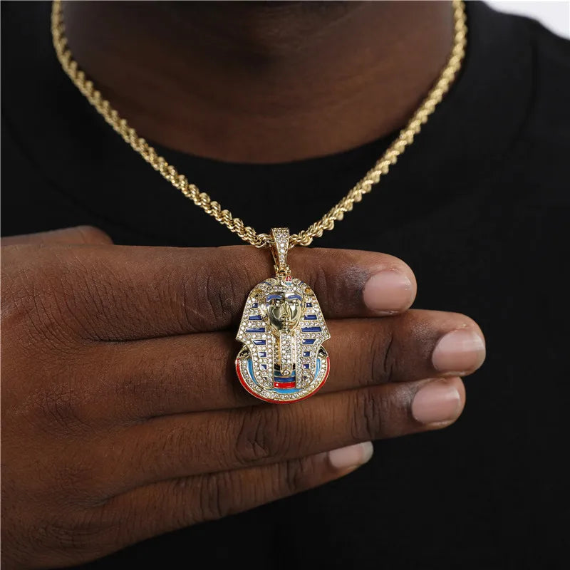 New Iced Pharaoh Pendant & Necklace Iced Out Cubic Zircon Stones Gold Silver