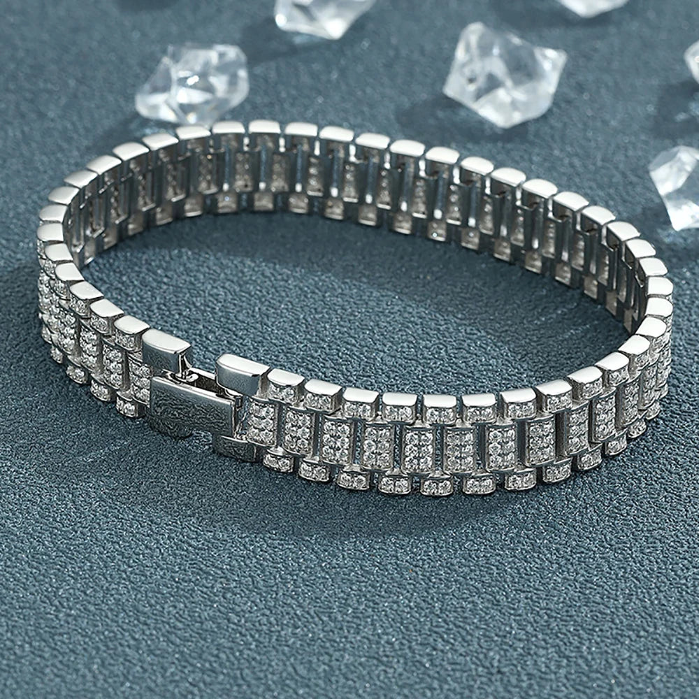 Moissanite Watch Chain Bracelet 925 Sterling Silver
