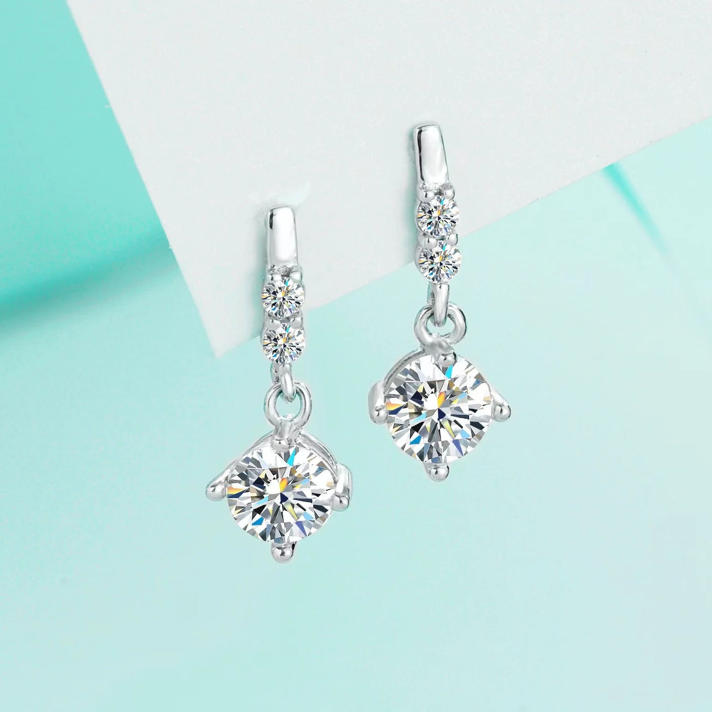 925 Sterling Silver Moissanite Diamond Four-Claw Pendant Earrings Fashion Casual High-end Light Luxury Niche Gift for Mom