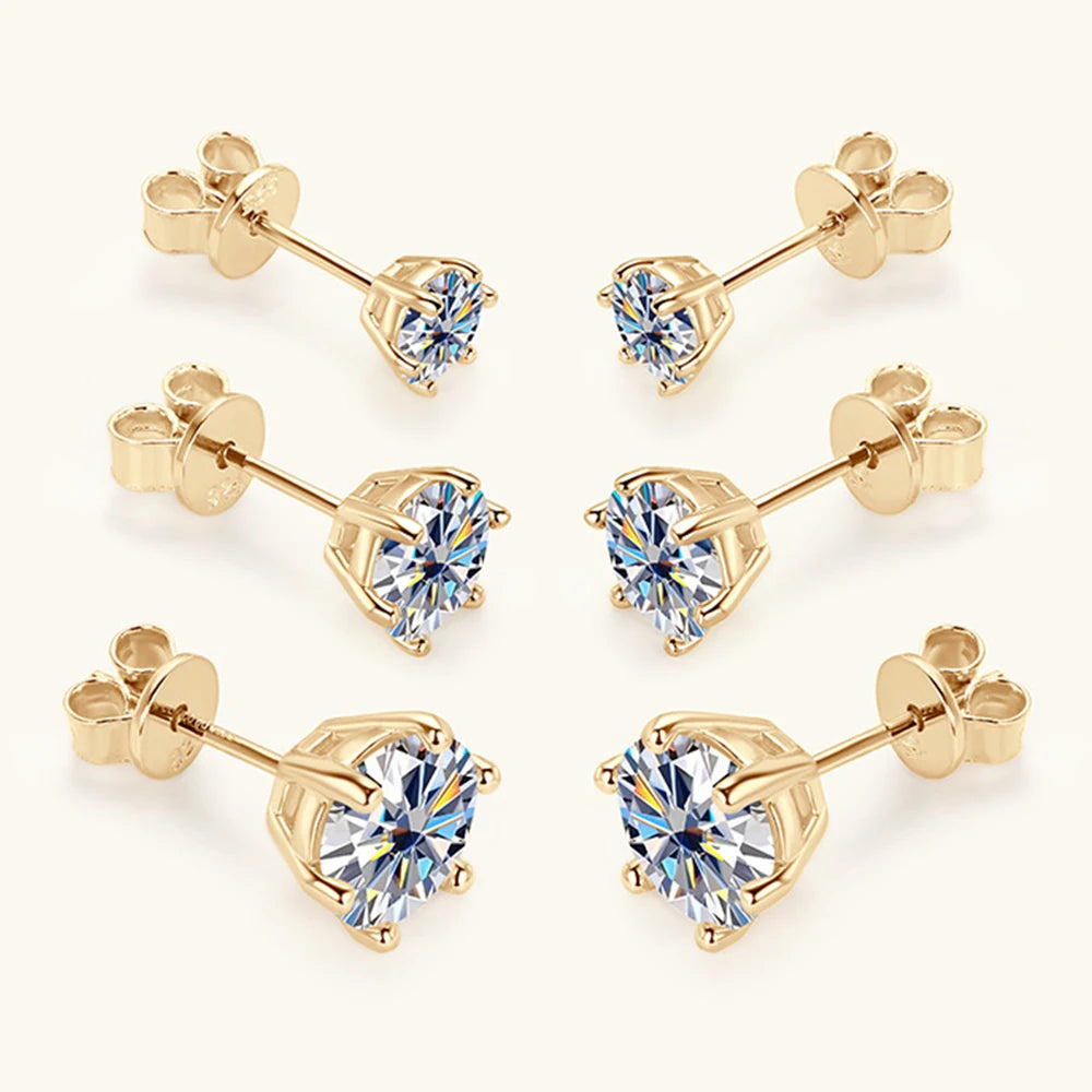 2ct Moissanite Diamond Stud Earrings 18K Yellow Gold Plated 925 Silver Wedding Earring for Women Men Luxury Jewelry with GRA