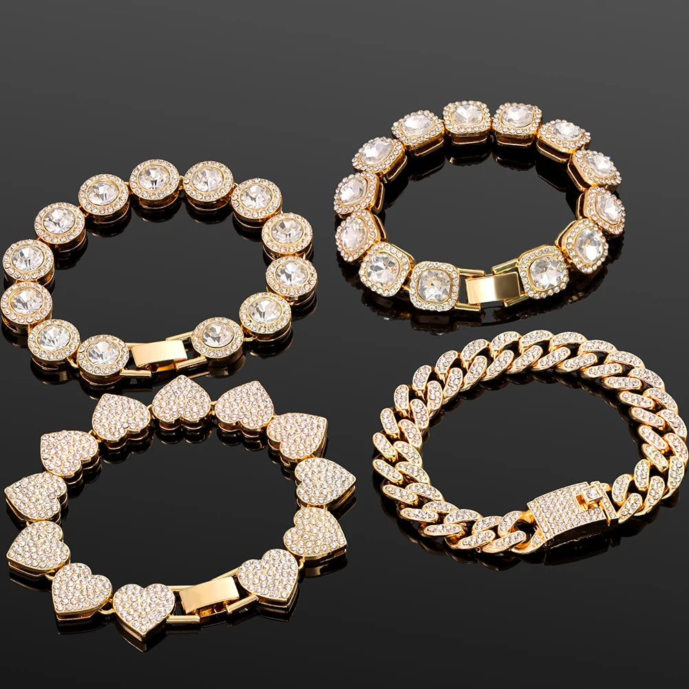 Iced Out Chain Cuban Bracelet Full Rhinestone