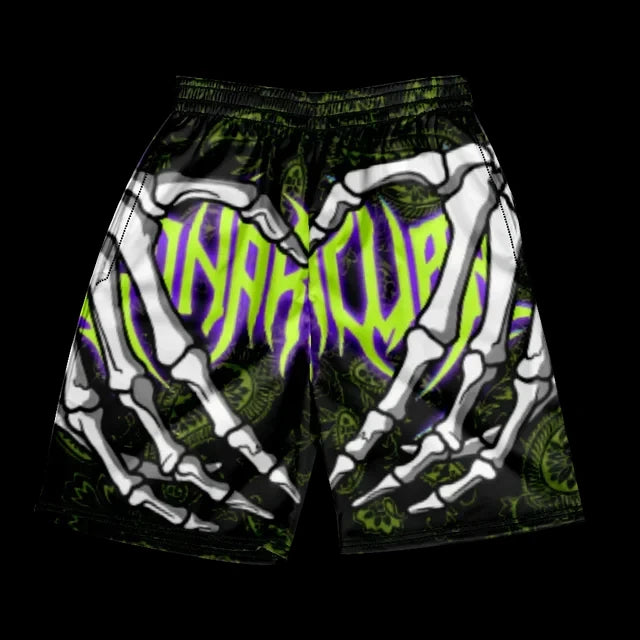 Stylish Skull Hand Graphic Print Drawstring Shorts Oversized Casual Loose Men's Beach Shorts