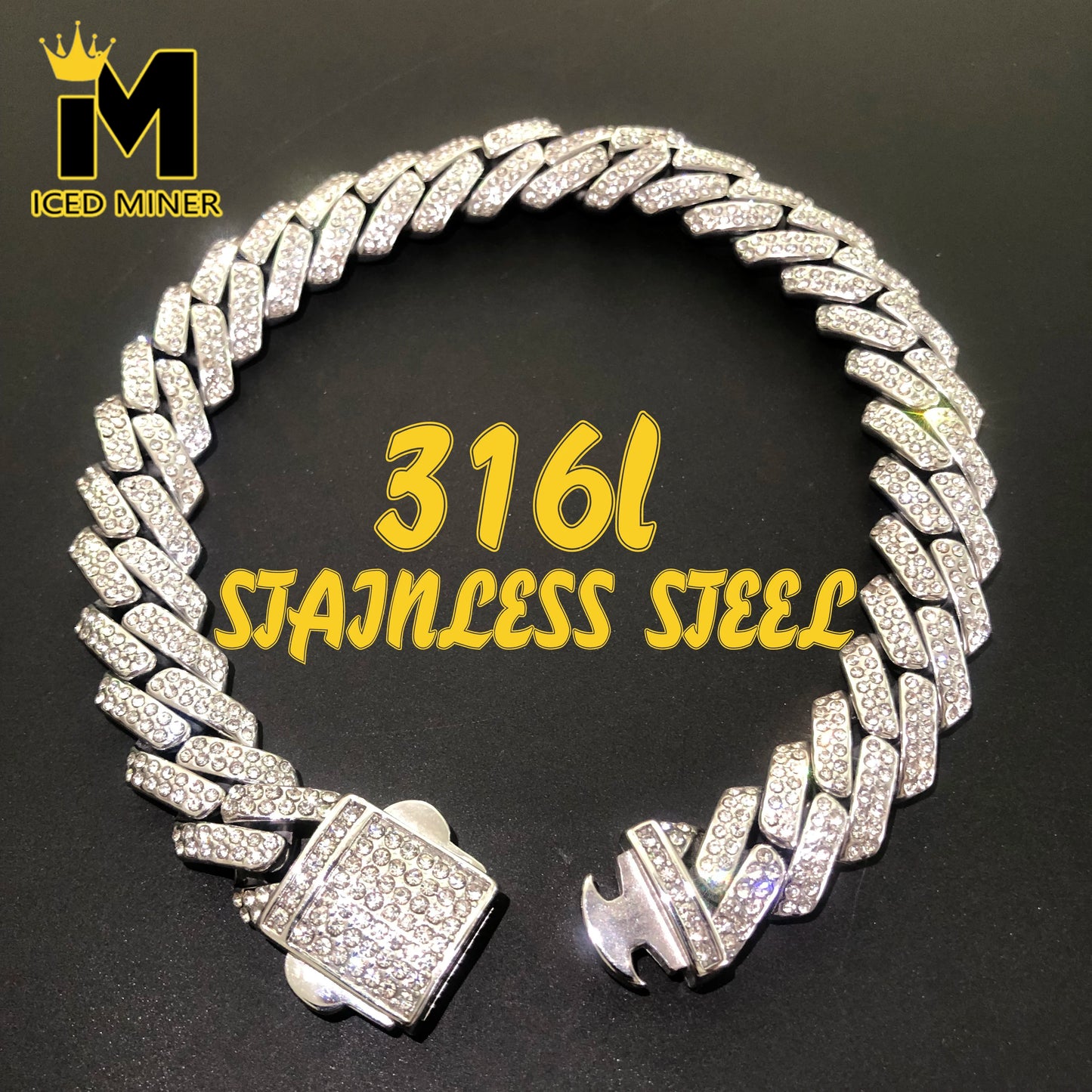 No Fade 316L Stainless Steel Necklace Rhombus Zircon Iced Out Cuban Link Chain