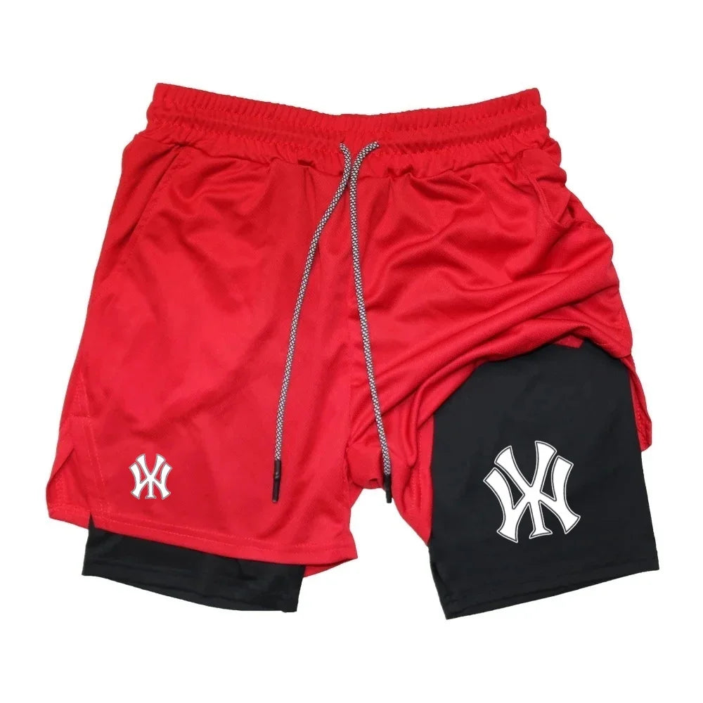2 in 1 Running Workout Shorts for Men Gym Performance Compression Shorts with Phone Pocket