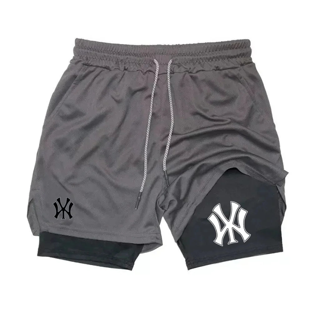 2 in 1 Running Workout Shorts for Men Gym Performance Compression Shorts with Phone Pocket