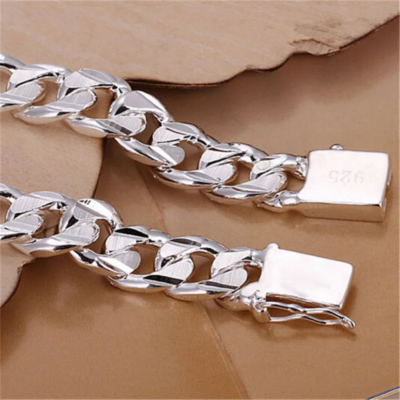 Fine S925 Sterling Silver Bracelet 10MM Square Beautiful Gem