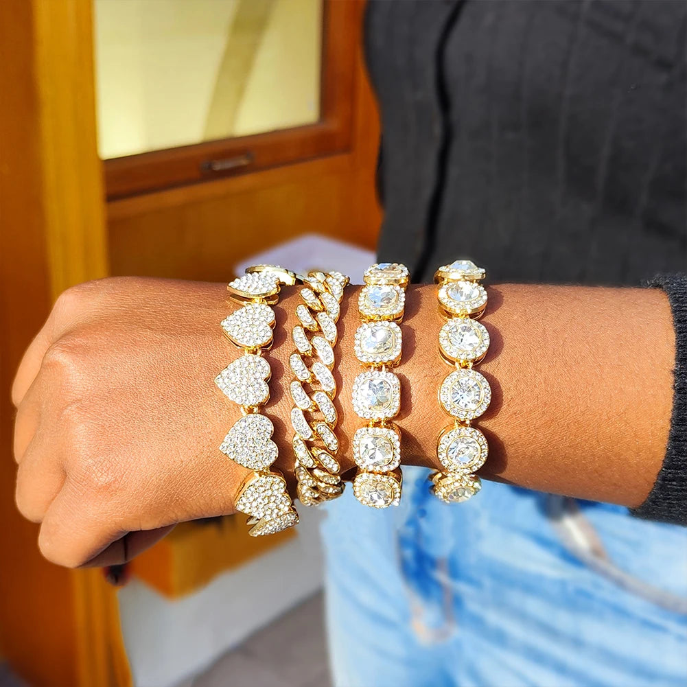 Iced Out Chain Cuban Bracelet Full Rhinestone