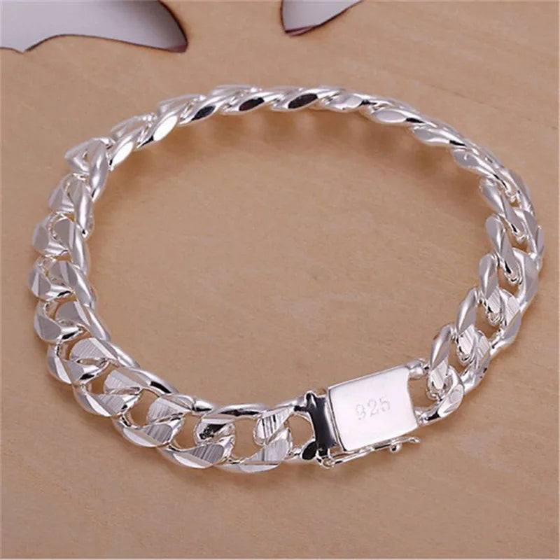 Fine S925 Sterling Silver Bracelet 10MM Square Beautiful Gem