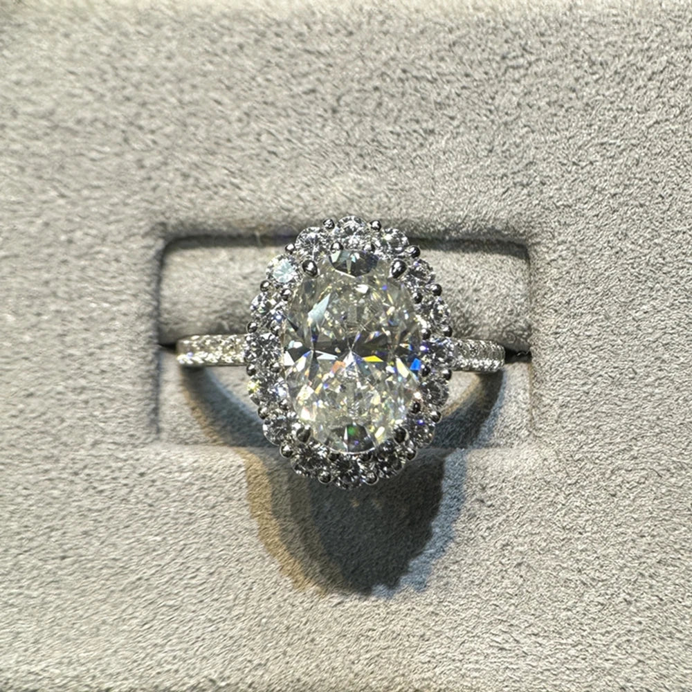 VVS1 D Color Oval Cut 4.5CT 8*12MM Real Moissanite Diamond Ring 100% 925 Sterling Silver Wedding Engagement Jewelry