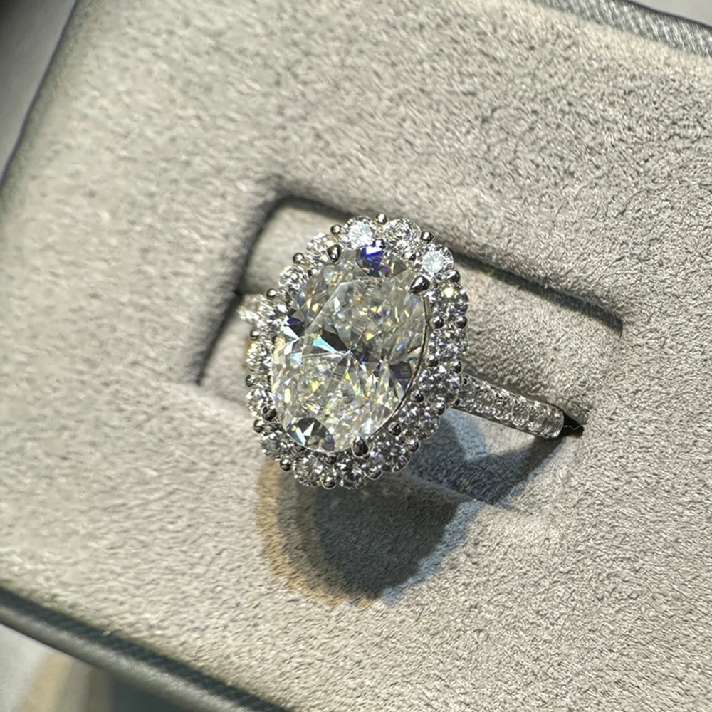 VVS1 D Color Oval Cut 4.5CT 8*12MM Real Moissanite Diamond Ring 100% 925 Sterling Silver Wedding Engagement Jewelry