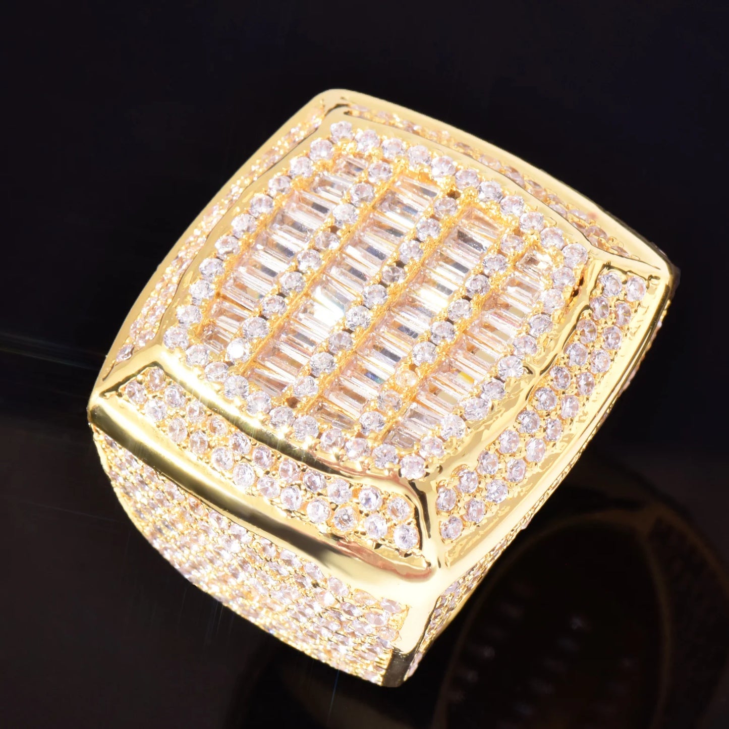 Baguette Cut Square Iced Out Men Ring Fully Iced Zircon