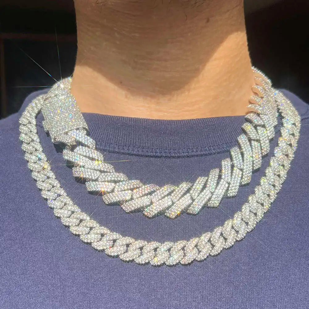 15mm 20mm Heavy Cuban Chain iced out Moissanite with 925 Sterling Silver
