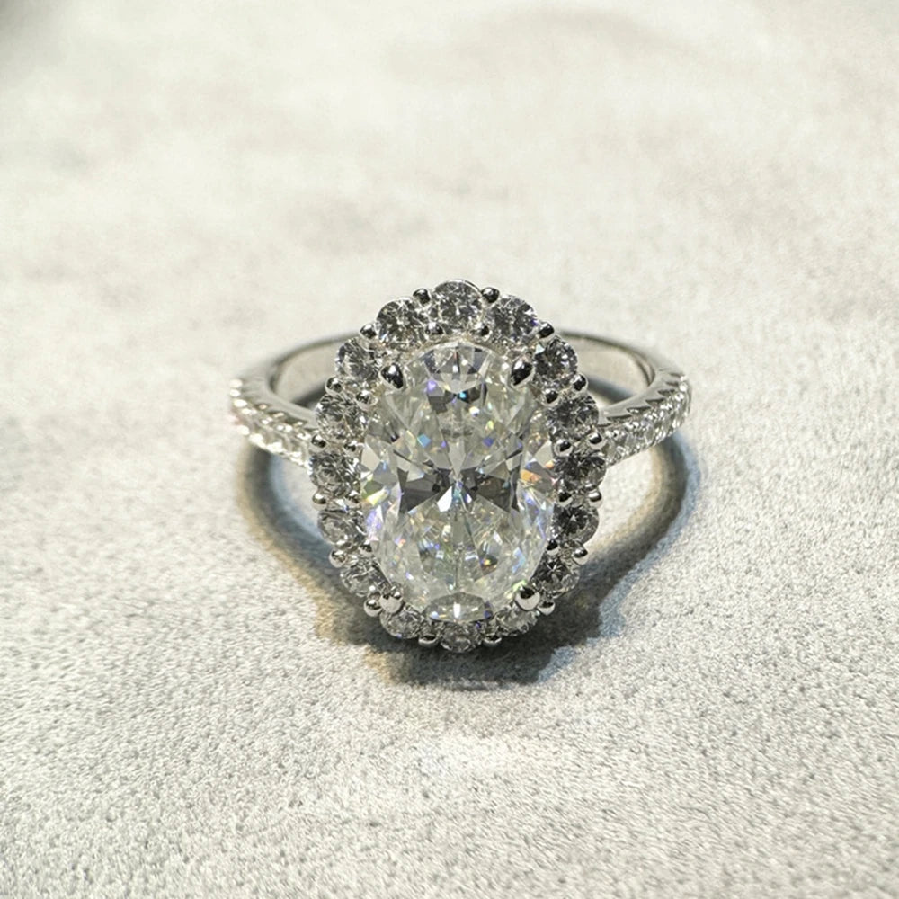 VVS1 D Color Oval Cut 4.5CT 8*12MM Real Moissanite Diamond Ring 100% 925 Sterling Silver Wedding Engagement Jewelry