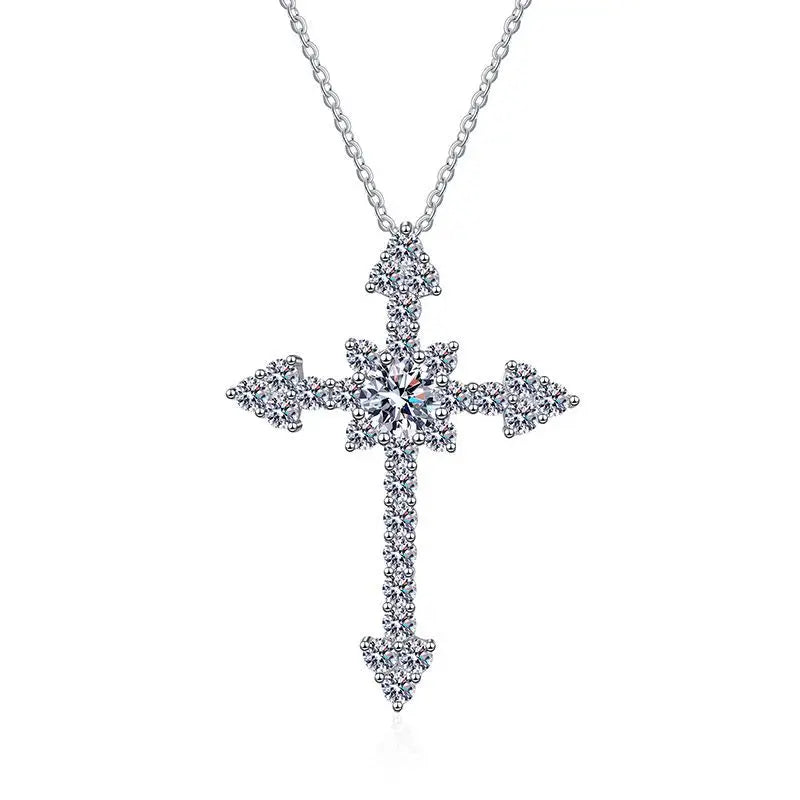 Moissanite Full Diamond Cross Pendant 18K Gold with 0.5 Carat 1 Carat Moissanite Necklace