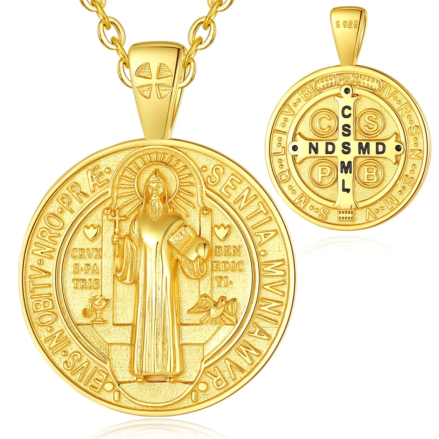 Eudora New 925 Sterling Silver Saint Benedict 18K Gold Cross plated