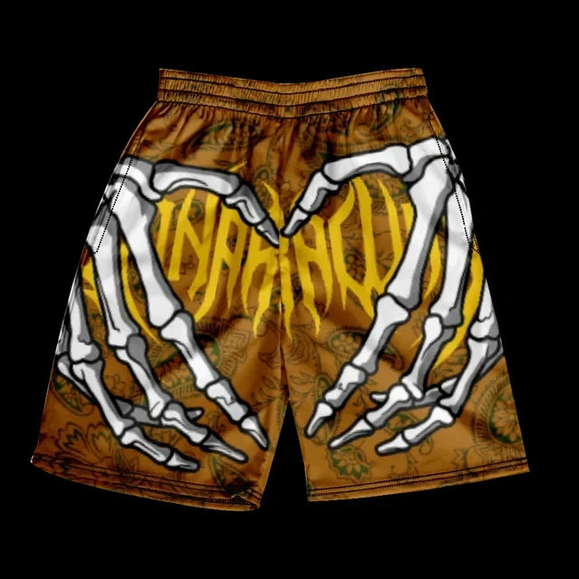 Stylish Skull Hand Graphic Print Drawstring Shorts Oversized Casual Loose Men's Beach Shorts