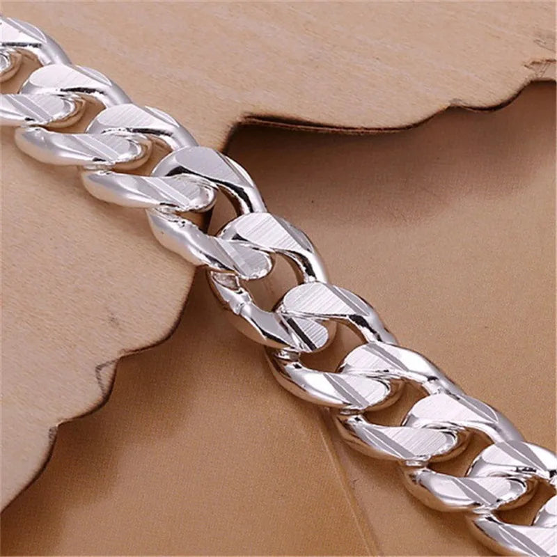 Fine S925 Sterling Silver Bracelet 10MM Square Beautiful Gem