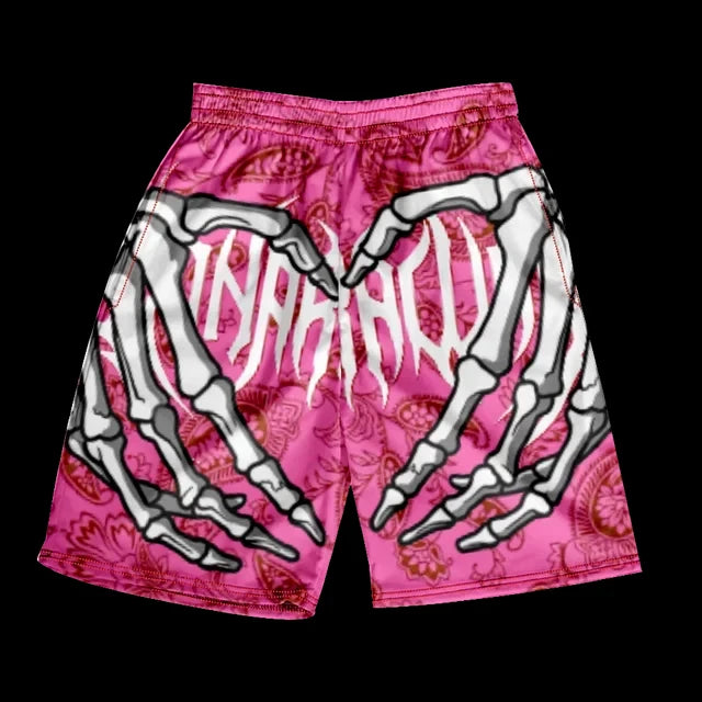 Stylish Skull Hand Graphic Print Drawstring Shorts Oversized Casual Loose Men's Beach Shorts