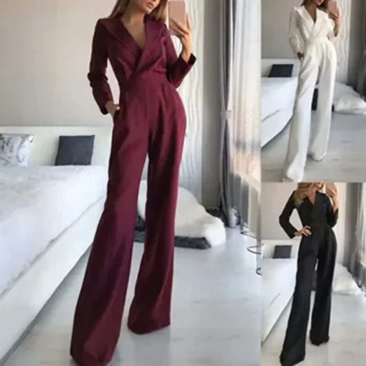 Long Sleeve Jumpsuit Slanting Lapel Middle Waist