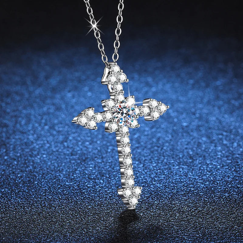 Moissanite Full Diamond Cross Pendant 18K Gold with 0.5 Carat 1 Carat Moissanite Necklace