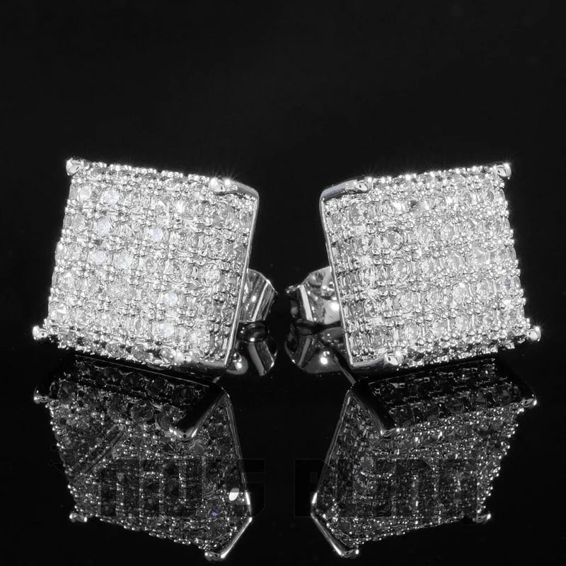 Gold / Silver Color Iced AA Zirconia Square Stud Earrings