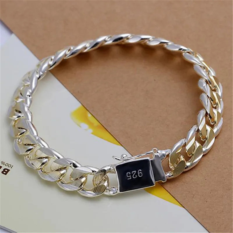 Fine S925 Sterling Silver Bracelet 10MM Square Beautiful Gem