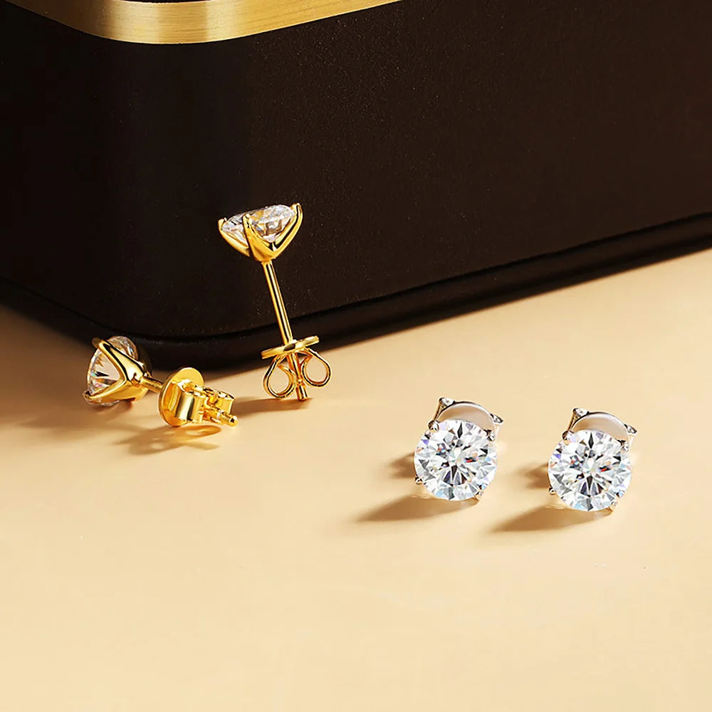 4-prong Set Brilliant Cut Moissanite Stud Earrings 925 Sterling Silver D Color VVS1 Solitaire Diamond Ear Studs with Certificate