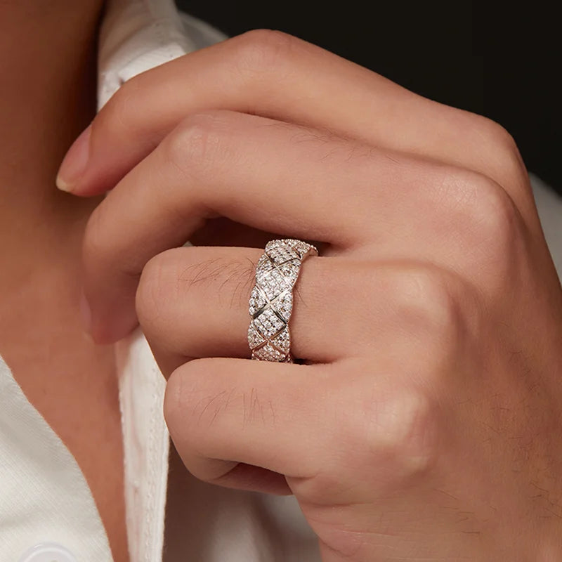 S925 Silver Moissanite Diamond patterned Ring