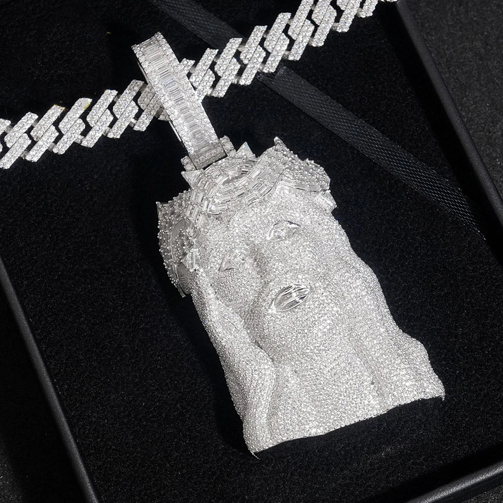 Baguettes Jesus Head Pendant VVS Moissanite S925 Silver Iced With GRA