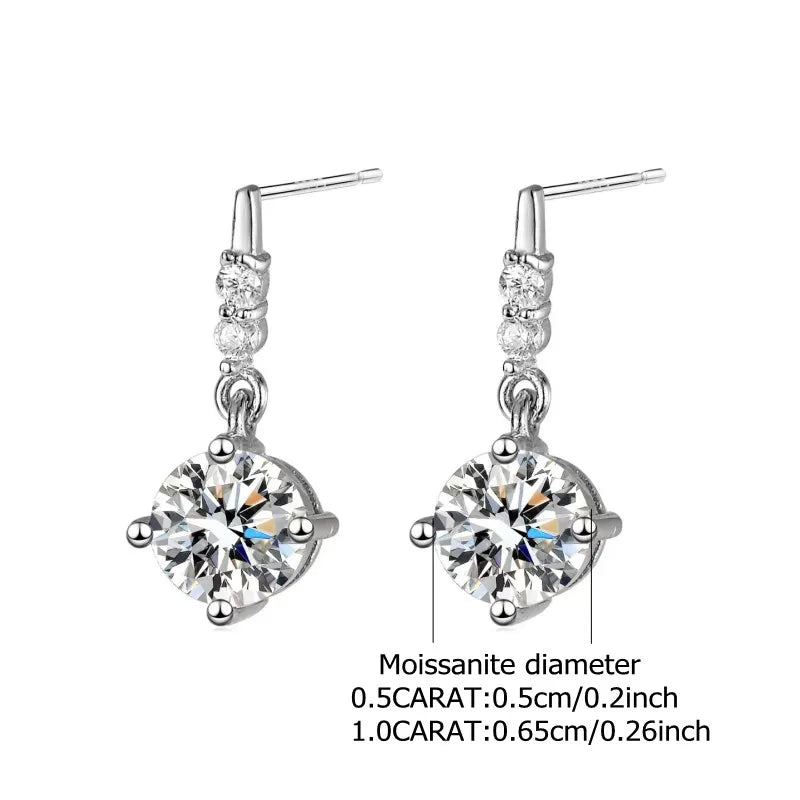 925 Sterling Silver Moissanite Diamond Four-Claw Pendant Earrings Fashion Casual High-end Light Luxury Niche Gift for Mom