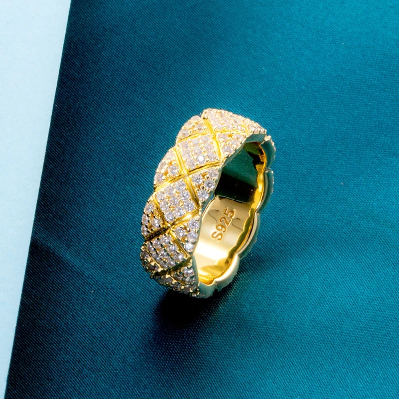 S925 Silver Moissanite Diamond patterned Ring