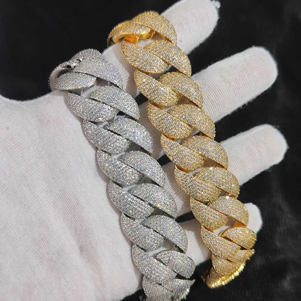 22MM 6 Row Heavy Cuban Bracelet Iced Out Box Buckle Copper Setting 5A Cubic Zirconia