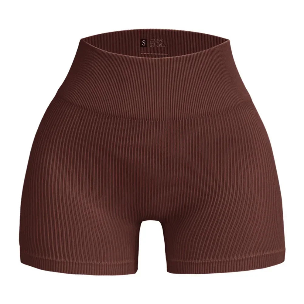 Women Thread Yoga Shorts Sports Seamless High Waist Tights Exercise Run Fitness